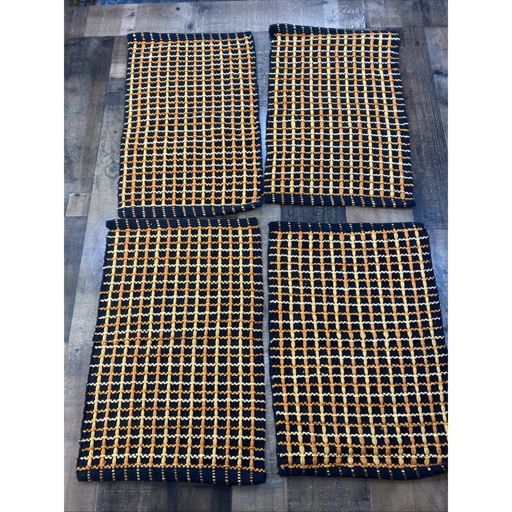 PLACEMATS‎ Set of 4 ORANGE BLACK Rayon Cotton HALLOWEEN Fall Autumn Thanksgiving